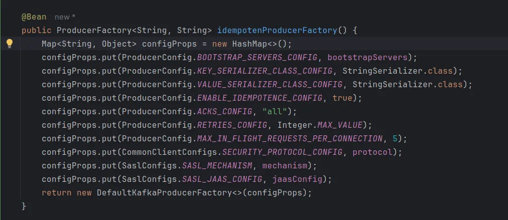 Spring Boot producer configuration with enable.idempotence, acks, retries and max.in.flight.requests.per.connection